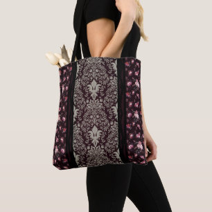 Victoriaans  geïnspireerde zwarte bloem tote bag