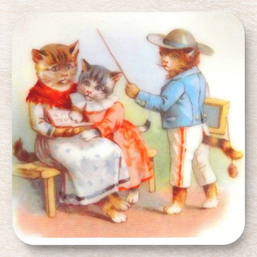 Victoriaans geklede katten onderzetter (Voorkant)