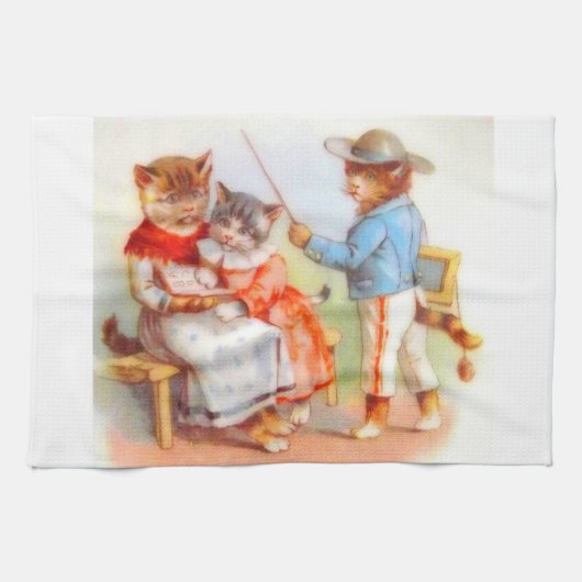 Victoriaans geklede kattenfamilie theedoek (Horizontaal)