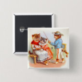 Victoriaans geklede kattenfamilie vierkante button 5,1 cm (Voorkant /achterkant)