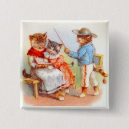Victoriaans geklede kattenfamilie vierkante button 5,1 cm