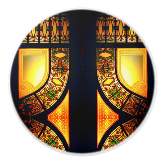 Victoriaans gekleurd glas, elegant keramische knop (Voorkant)