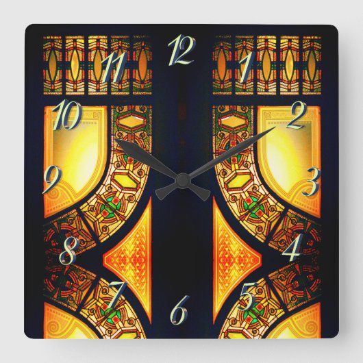 Victoriaans gekleurd glas, elegant vierkante klok (Voorkant)