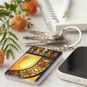 Victoriaans gekleurd glas, elegant zwart goud sleutelhanger (Voorkant Rechts)