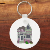 Victoriaans gekleurde dame - groen/roze sleutelhanger (Voorkant)
