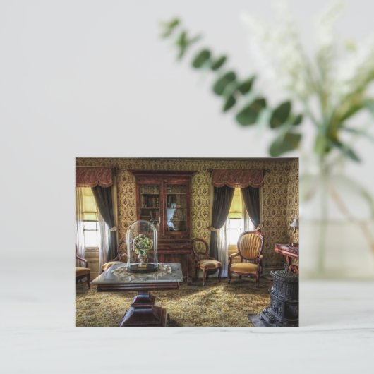 Victoriaans gemeubileerde woonkamer briefkaart (Staand voorkant)