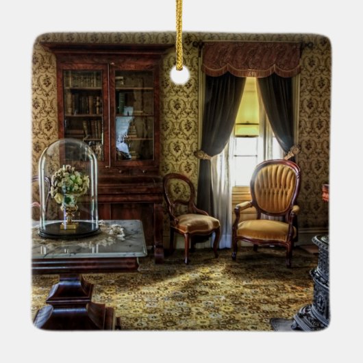 Victoriaans gemeubileerde woonkamer keramisch ornament (Achterkant)