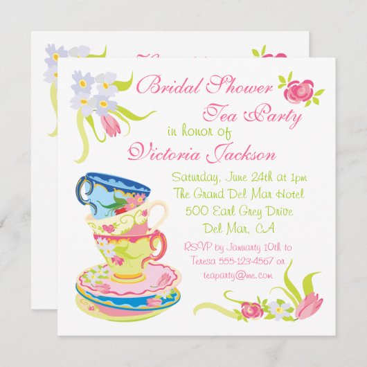 Victoriaans gestapeld Tea Cups Tea Party Vrijgezel Kaart (Voorkant / Achterkant)