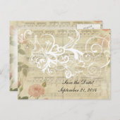 Victoriaans Ghost Muziek en Roos Save the Date Aankondigingskaart (Voorkant / Achterkant)