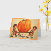 Victoriaans Giant Pumpkin Halloween Wenskaart Kaart (Gele Bloem)