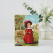  VICTORIAANS GIRL DOG WALKER BRIEFKAART (Staand voorkant)