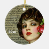 Victoriaans Glamour Girl met Red Rose Keramisch Ornament (Voorkant)