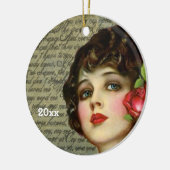 Victoriaans Glamour Girl met Red Rose Keramisch Ornament (Links)