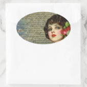 Victoriaans Glamour Girl met Red Rose Oval Sticker (Tas)