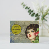 Victoriaans Glamour-meisje met Red Rose Briefkaart (Staand voorkant)