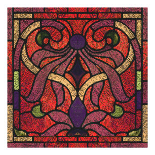 Victoriaans glas in lood in bordeauxrood en rood foto afdruk