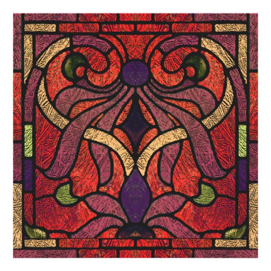 Victoriaans glas in lood in bordeauxrood en rood foto afdruk (Voorkant)