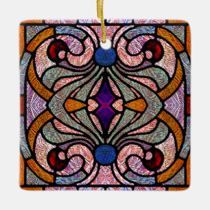 Victoriaans glas-in-lood in kleurige scherven keramisch ornament