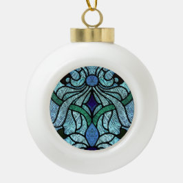 Victoriaans Glas-in-lood in Rijk Blauw Keramische Bal Ornament