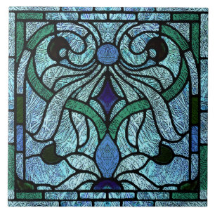Victoriaans Glas-in-lood in Rijk Blauw Tegeltje