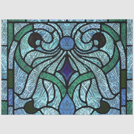 Victoriaans Glas-in-lood in Rijk Blauw Tissuepapier (Voorkant)