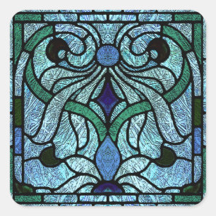 Victoriaans Glas-in-lood in Rijk Blauw Vierkante Sticker
