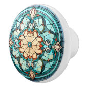 Victoriaans Glas in lood Patroon Aqua Turquoise Keramische Knop (Rechts)