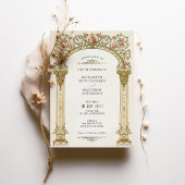 Victoriaans Gold Arch & Pink Roses Wedding Folie Uitnodiging