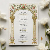 Victoriaans Gold Arch & Pink Roses Wedding Folie Uitnodiging