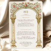 Victoriaans Gold Arch & Pink Roses Wedding Kaart