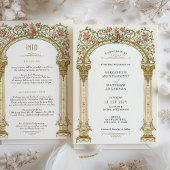 Victoriaans Gold Arch & Pink Roses Wedding Kaart