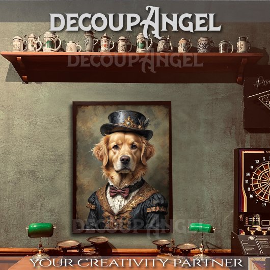 Victoriaans Golden Retriever Dog -Decoupage- Tissuepapier