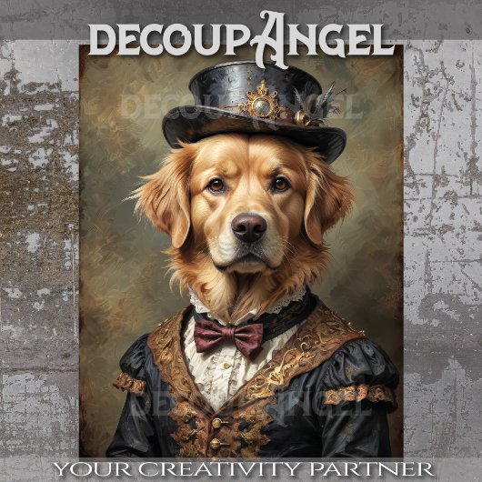 Victoriaans Golden Retriever Dog -Decoupage- Tissuepapier