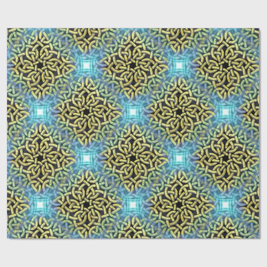 Victoriaans Golden Trim Aqua Background Cadeaupapier (Vlak)