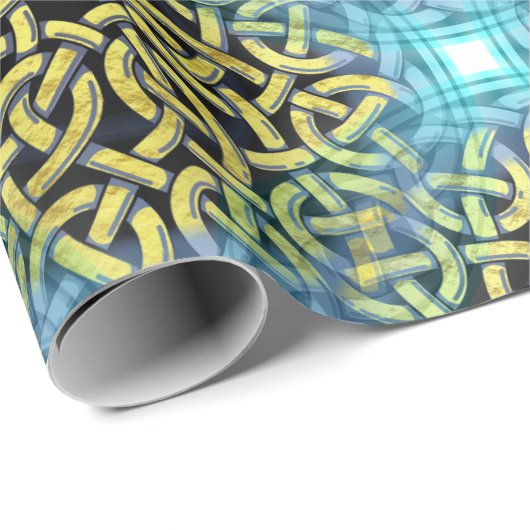 Victoriaans Golden Trim Aqua Background Cadeaupapier (Rol Hoek)