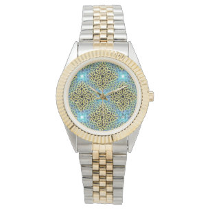 Victoriaans Golden Trim Aqua Background Horloge