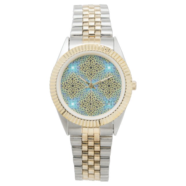 Victoriaans Golden Trim Aqua Background Horloge (Voorkant)