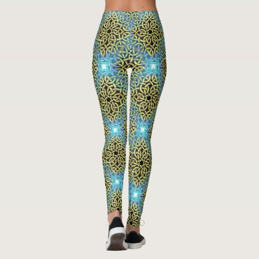 Victoriaans Golden Trim Aqua Background Leggings (Achterkant)