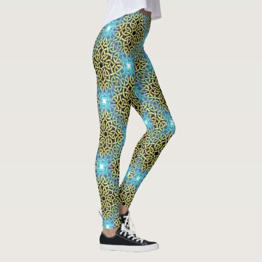 Victoriaans Golden Trim Aqua Background Leggings (Rechts)