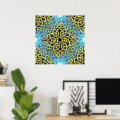 Victoriaans Golden Trim Aqua Background Poster (Thuiskantoor)