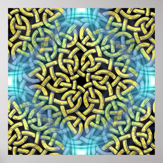 Victoriaans Golden Trim Aqua Background Poster (Voorkant)