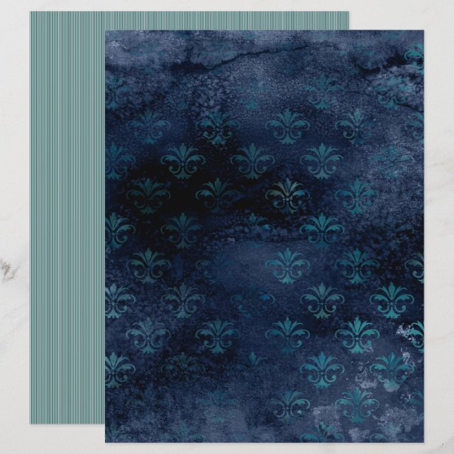 Victoriaans gothic Blue Scrapbook paper (Voorkant / Achterkant)