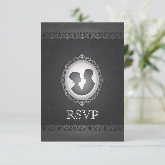 Victoriaans Gothic Cameo Wedding RSVP (Staand voorkant)