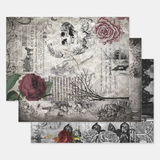  Victoriaans Gothic Halloween Ephemera Inpakpapier Vel (Set)