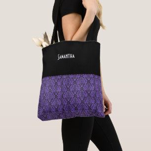 Victoriaans Gothic Paarse Black Brocade Damask Naa Tote Bag