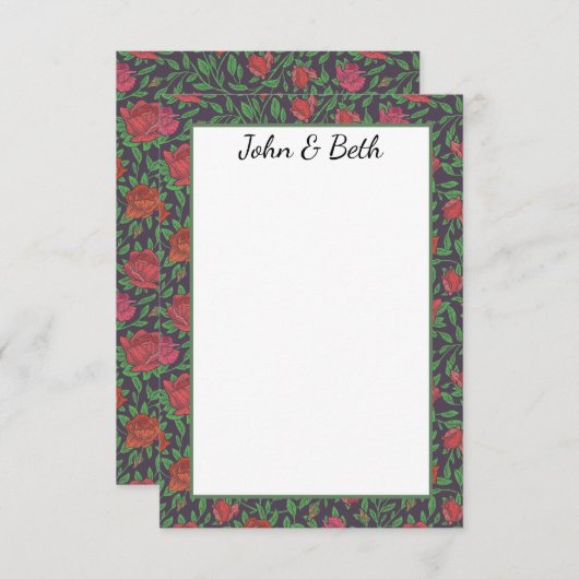 Victoriaans Gothic Perfect Red & Fuchsia Rozen Bedankkaart (Voorkant / Achterkant)