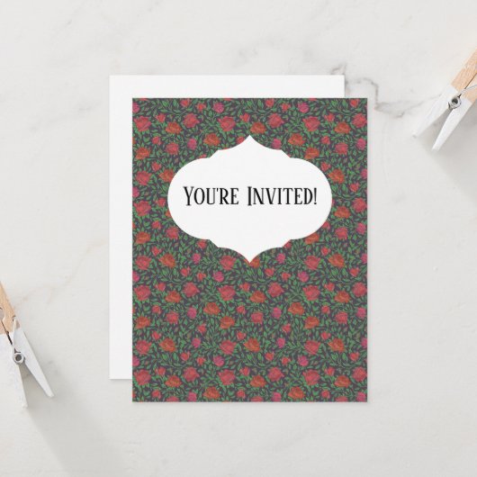 Victoriaans Gothic Perfect Red & Fuchsia Rozen Kaart (Voorkant / Achterkant in situ)