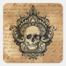 Victoriaans Gothic Skull Halloween Square Sticker