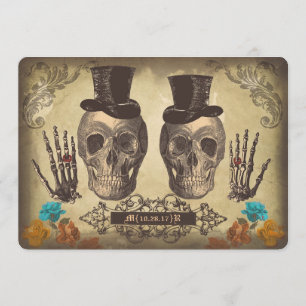 Victoriaans Gothic Wedding Invite (Skull gay koppe Kaart