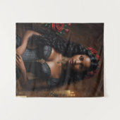 Victoriaans Gothic zwarte vrouw met rode rozen Wandkleed (Voorkant (horizontaal))